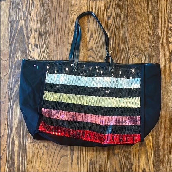 Victoria's Secret Handbags - Victoria's Secret Black Tote with Sequin Stripes